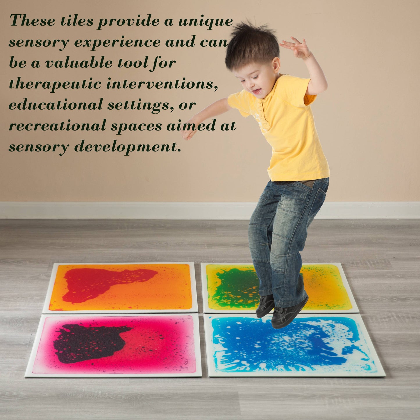Sensory Liquid Gel Floor Square Tiles, Kids Floor Mat, 4PacK
