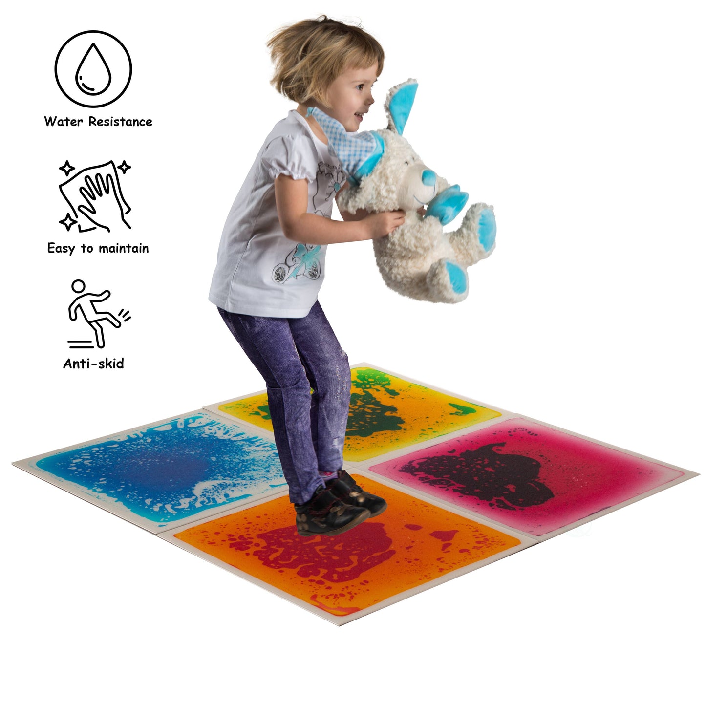 Sensory Liquid Gel Floor Square Tiles, Kids Floor Mat, 4PacK