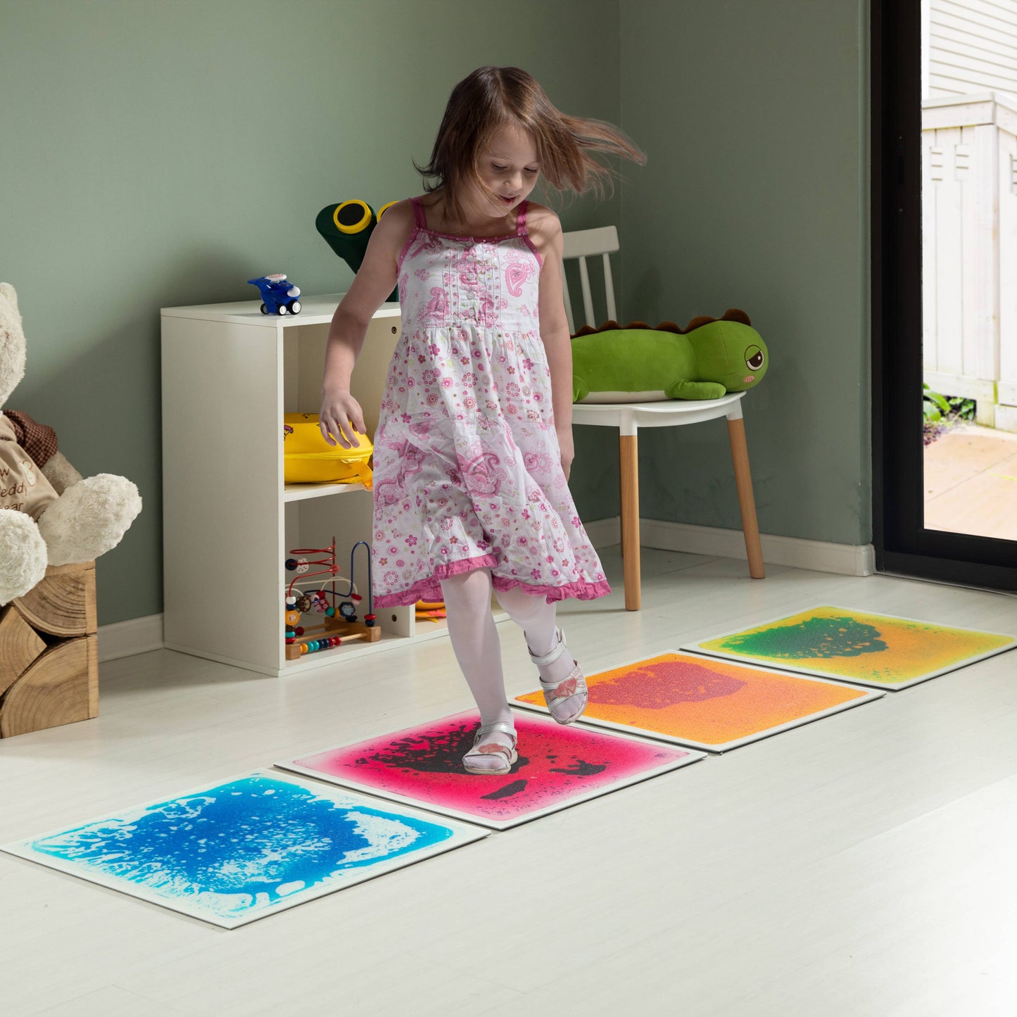Sensory Liquid Gel Floor Square Tiles, Kids Floor Mat, 4PacK