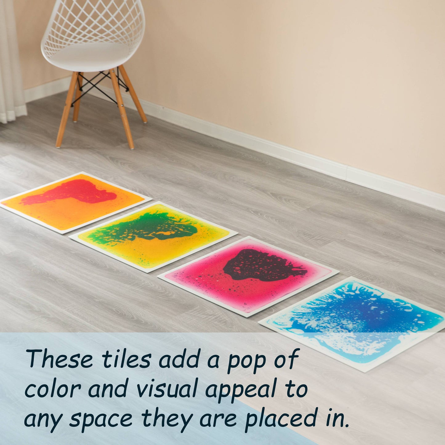 Sensory Liquid Gel Floor Square Tiles, Kids Floor Mat, 4PacK