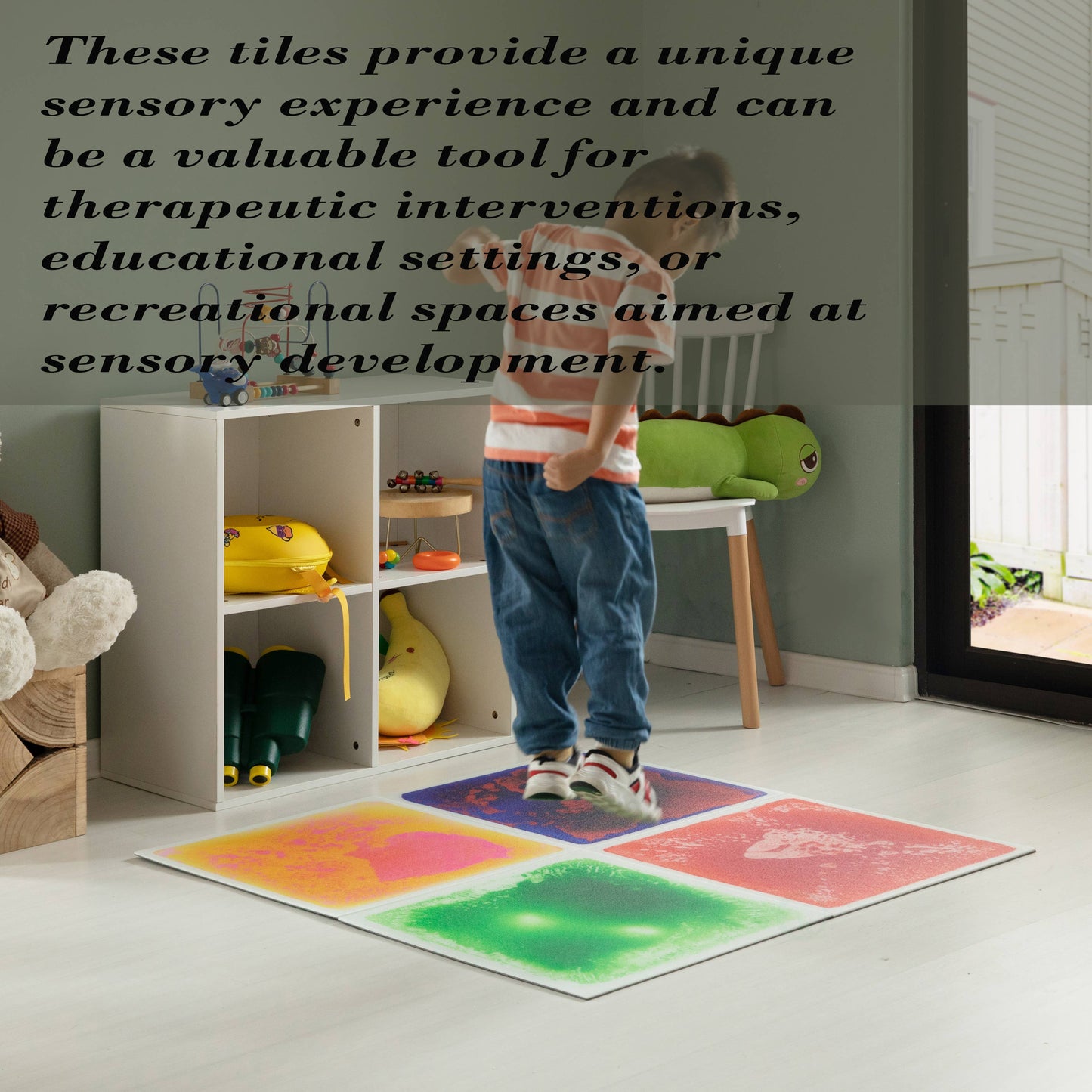 Sensory Liquid Gel Floor Square Tiles, Kids Floor Mat, 4PacK