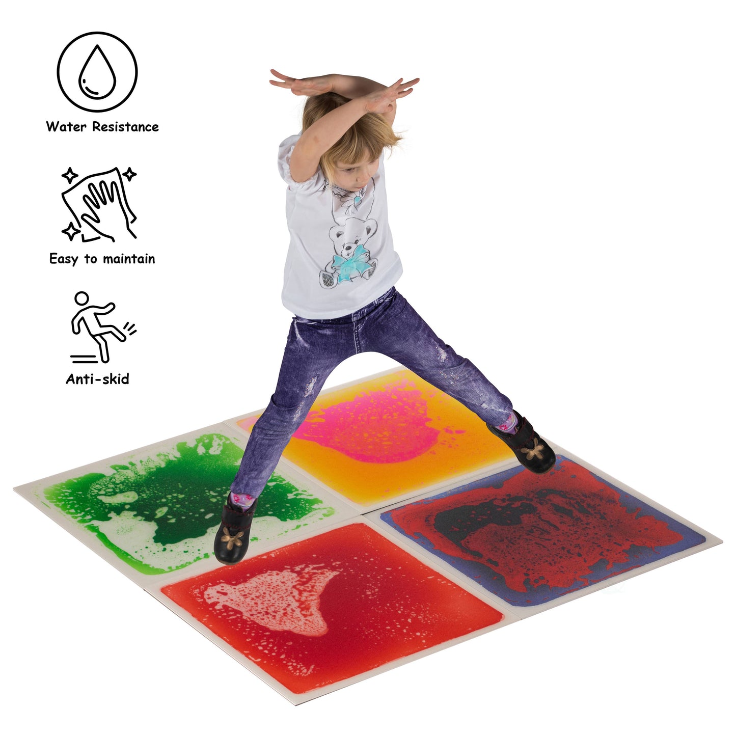 Sensory Liquid Gel Floor Square Tiles, Kids Floor Mat, 4PacK