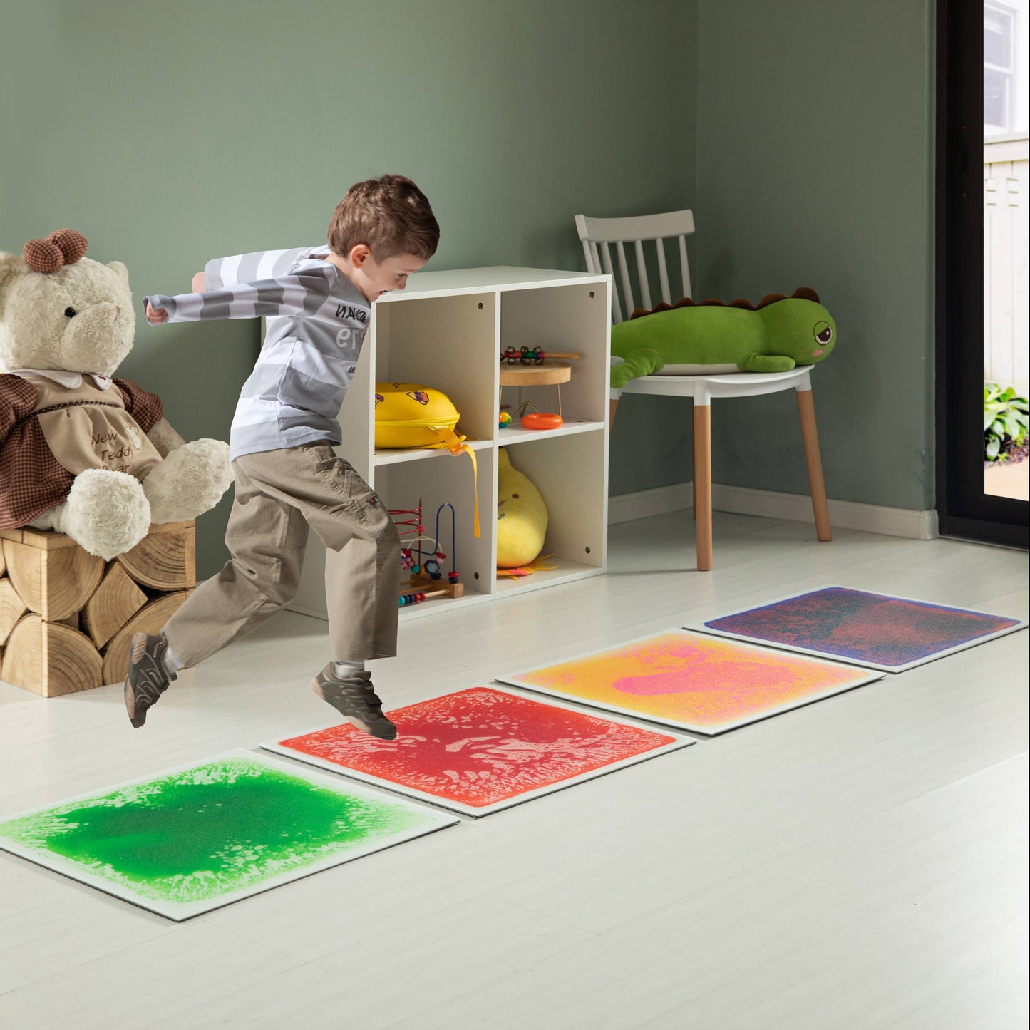Sensory Liquid Gel Floor Square Tiles, Kids Floor Mat, 4PacK
